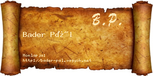 Bader Pál névjegykártya